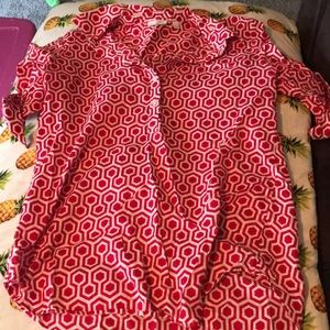 Red and white pattern blouse